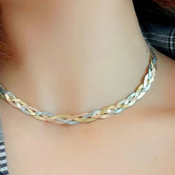 18K White, Rose, & Yellow Gold on Titanium Choker Necklace - Women's - Picture 2 of 6